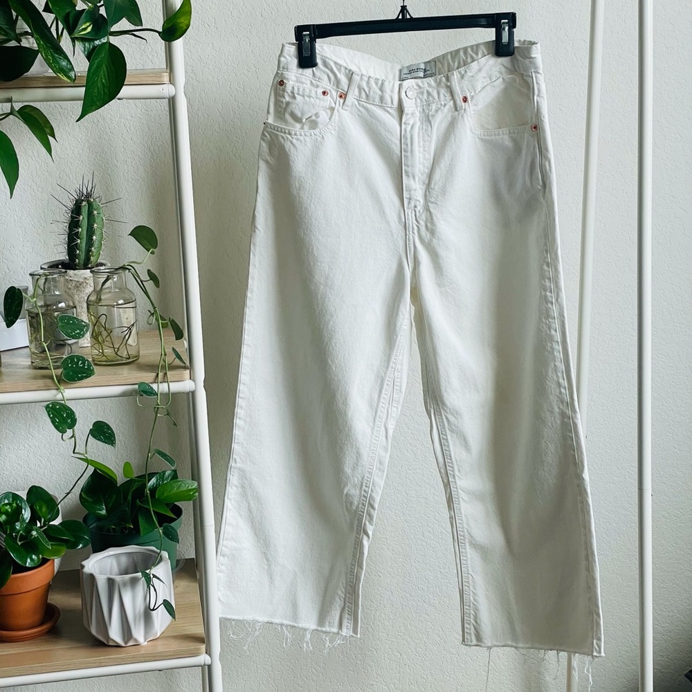 White Cropped Wide Leg Denim